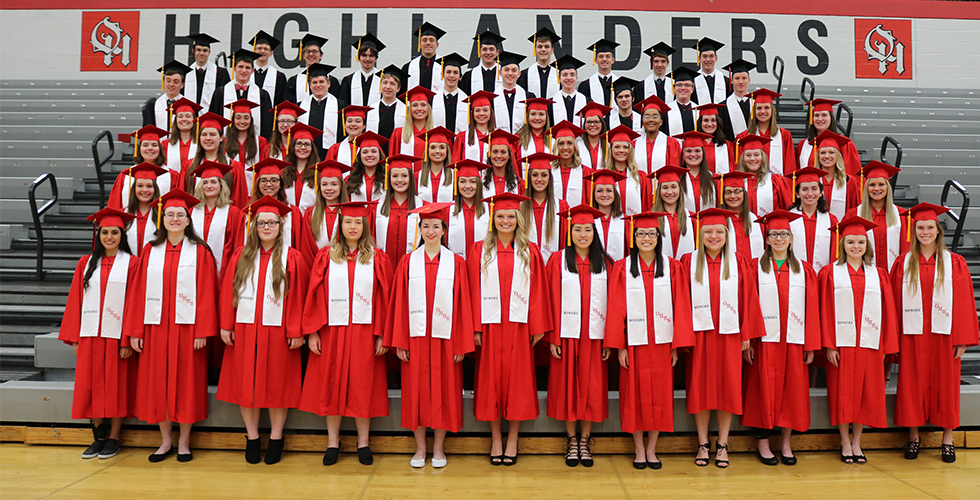 Photo of high honors high school graduates in cap and gown